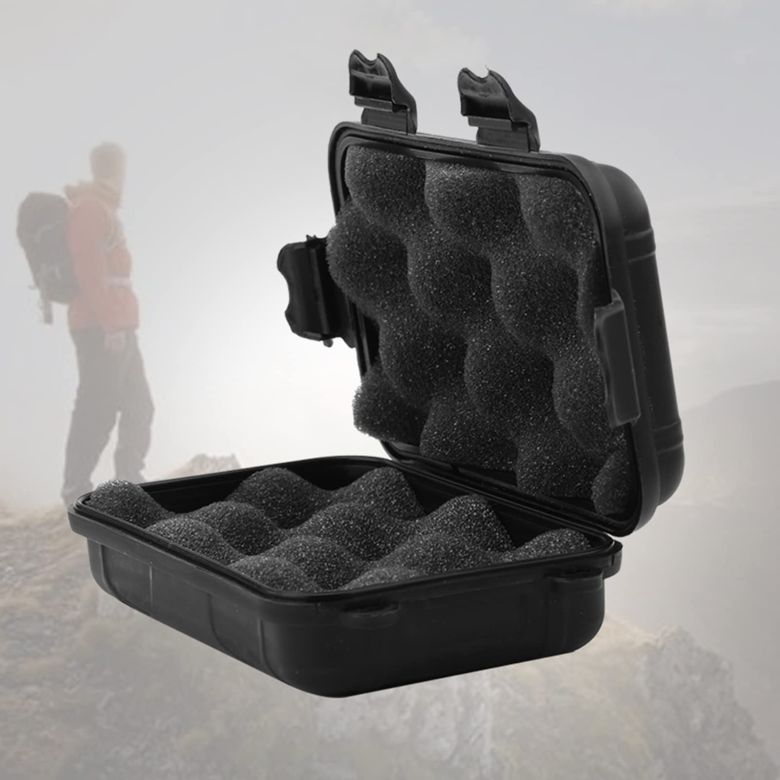 Agatige Survival Storage Box, 6.7x4.3x1.8in Waterproof Box Outdoor Plastic Waterproof Shockproof Box Airtight Survival Case Container with Foam for Fishing Camping Hiking Outdoor Activities, Black
