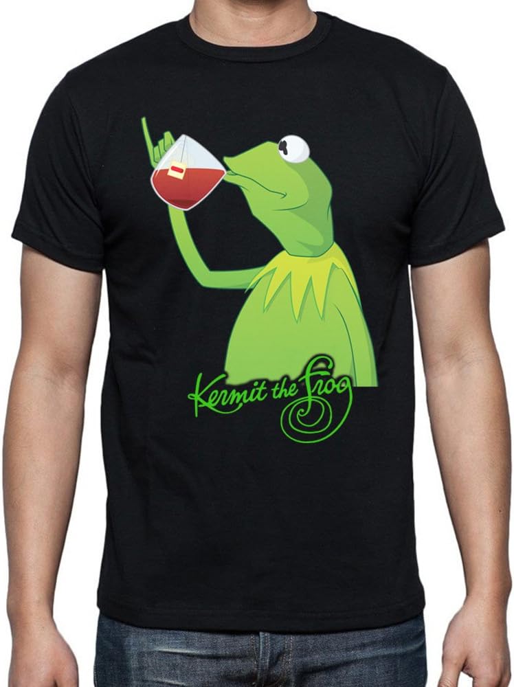 kermit the frog drink tea for men T shirt (Black)