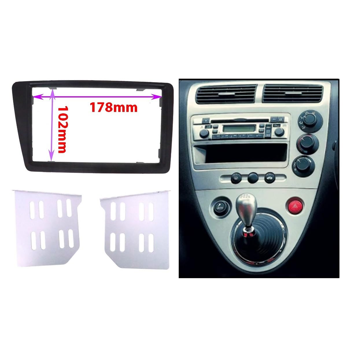 Compatible con Honda Civic 2001-2006 RHD Montaje DVD Marco estéreo para Coche Adaptador Doble Radio de Coche Fascia Marcos para Dispositivos(Silver Grey)