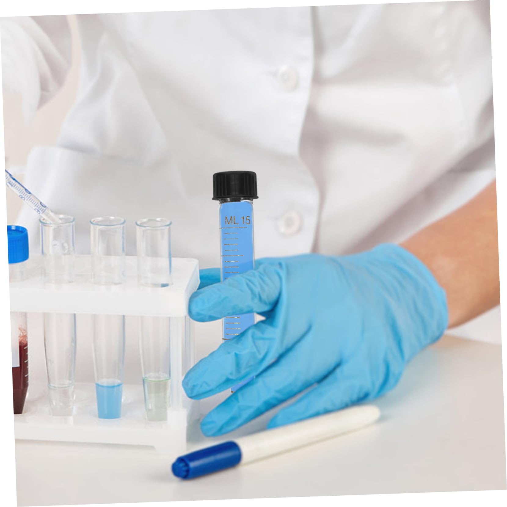 VILLCASE 10 Pezzi Provette Centrifuga Coniche in Vetro da 15ml con Tappo a Vite, Area Scrittura Bianca Indelebile, per Laboratorio e Analisi Molecolari