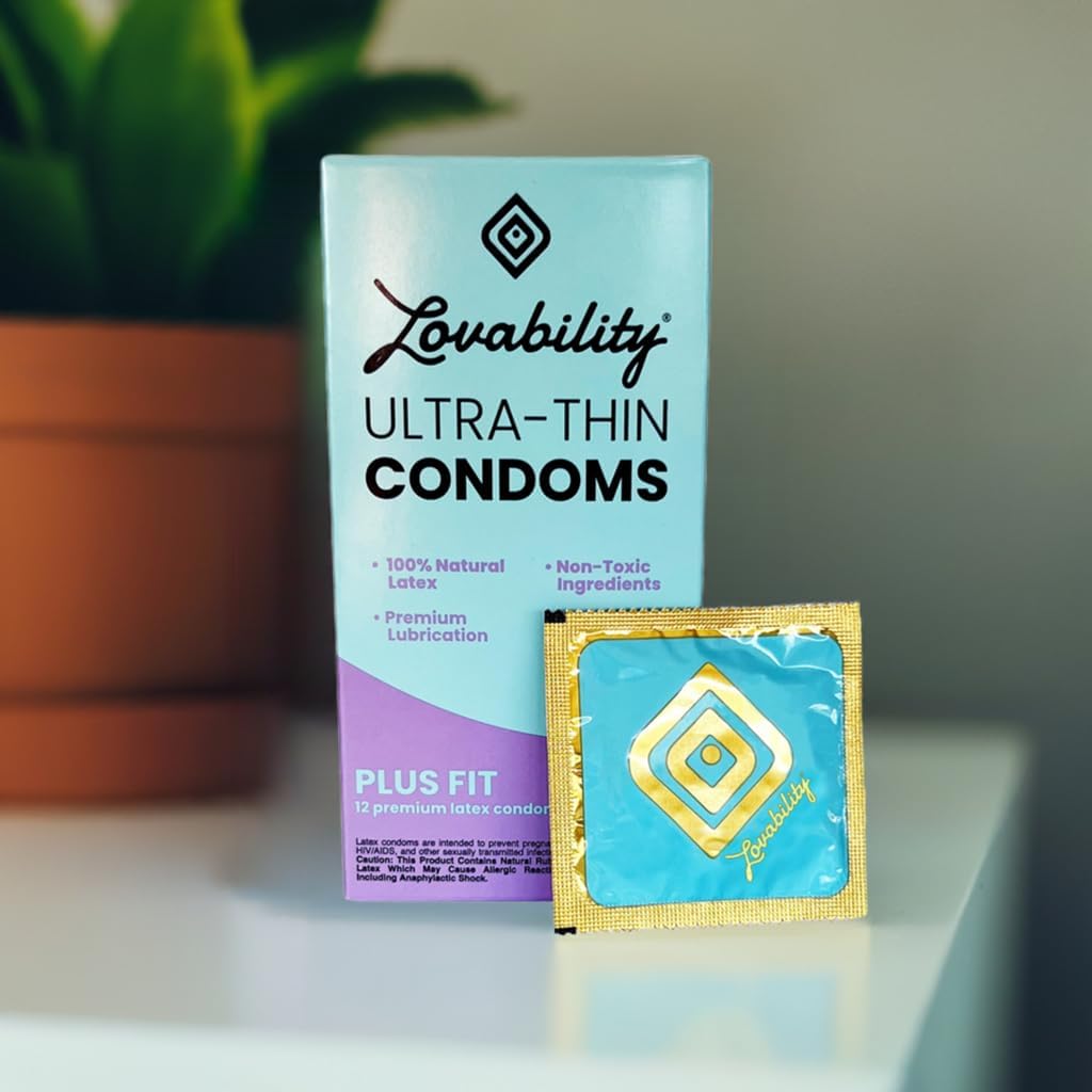 Ultra-Thin Condoms (Plus Fit) | Natural Vegan Latex - Premium Lubrication - Easy Open - OB/GYN-Approved - pH-Friendly - No Rubber Smell - 36 Condoms (Pack of 3)
