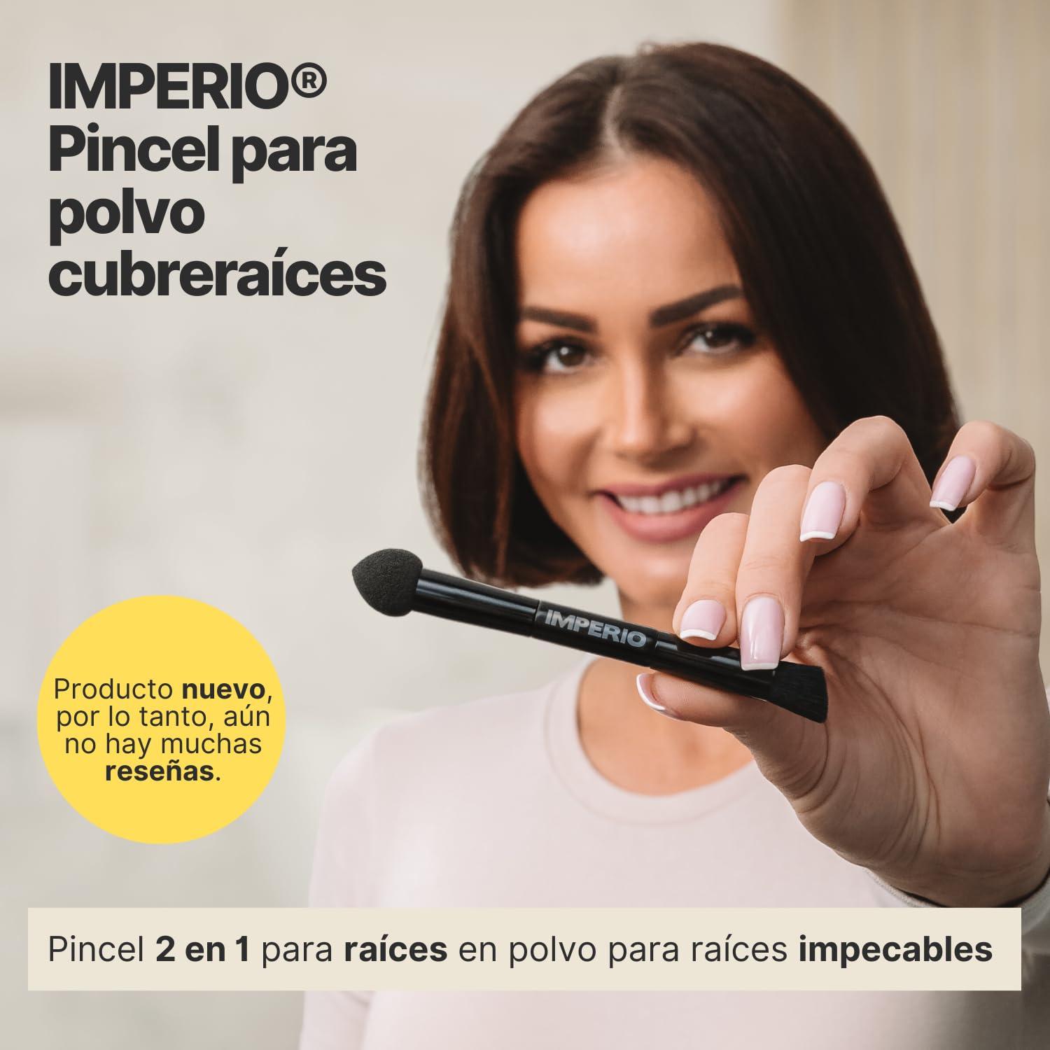 IMPERIO 2en1 Pincel para Aplicar y Difuminar Polvo Cubreraíces en la Línea Del Cabello y Recrear Mechones Individuales (El Original)