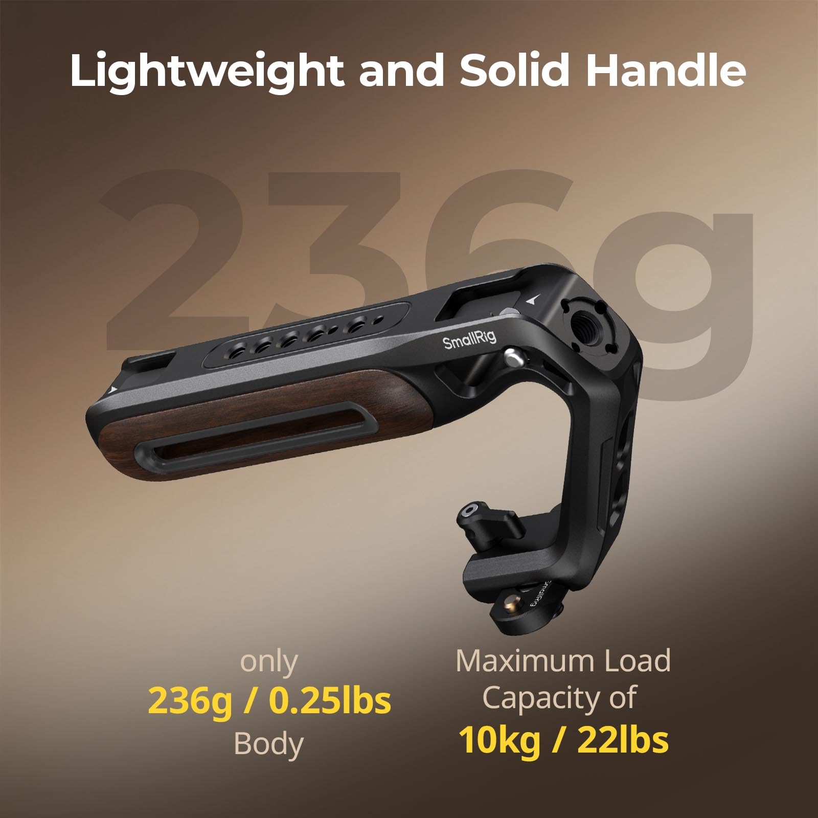 SMALLRIG Maniglia superiore in legno con morsetto NATO e guida NATO, supporto per telecamera con maniglia superiore in legno, capacità di carico fino a 15 kg, fori di posizionamento da 3/8"-16 - 5251