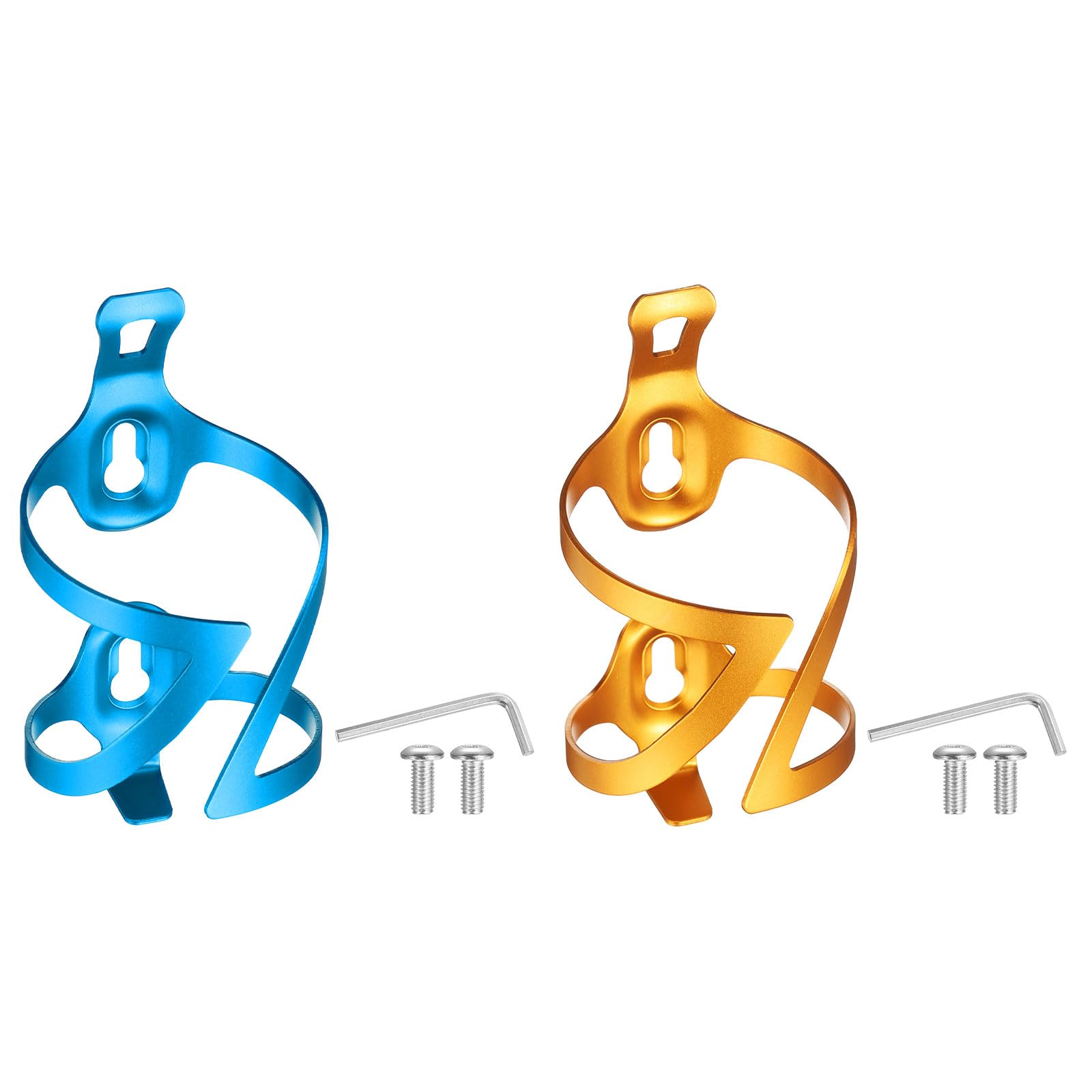 sourcing map 2pcs Bike Water Bottle Holder Lightweight Alloy Bicycle Bottle Cages Cycling Cup Holder with Screws for MTB Mountain Road Gravel, Gold & Blue