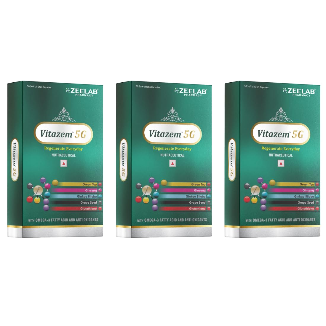 Zeelab Vitazem-5g with Omega-3 Fatty Acid and Antioxidants | Multivitamin Supplement (3 X 15 Soft Gelatin Capsules)