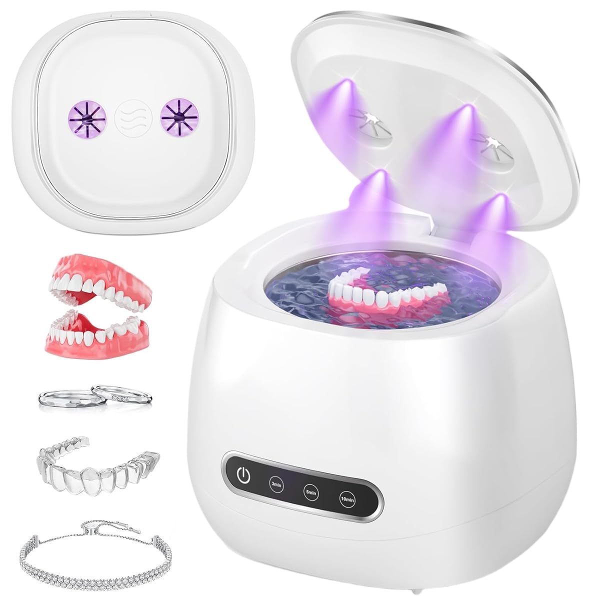 HANNEA® Ultrasonic Retainer Cleaner by CleanCare - Dual UVC and UVA Sterilization Machine for Dentures, Aligners, Braces, and Night Guards featuring 160ml Stainless Steel Basin and 2000mAh USB Rechargeable Power Unit-image-9