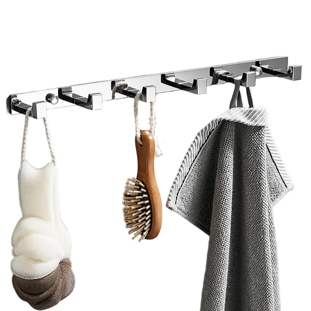 ZHOUXIAO Stainless Steel Coat Rack Wall Mounted with Hooks, Modern Heavy Duty Coat Hook Rail, Robe and Towel Hooks Rack for Bathroom, Entryway, Mudroom, Hats 5hook