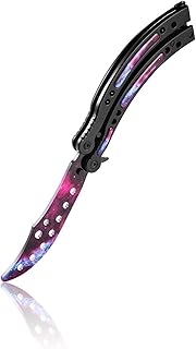 Csgo - Coltello da ginnastica a farfalla, lama smussata, manico curvo, colore: Nero cielo