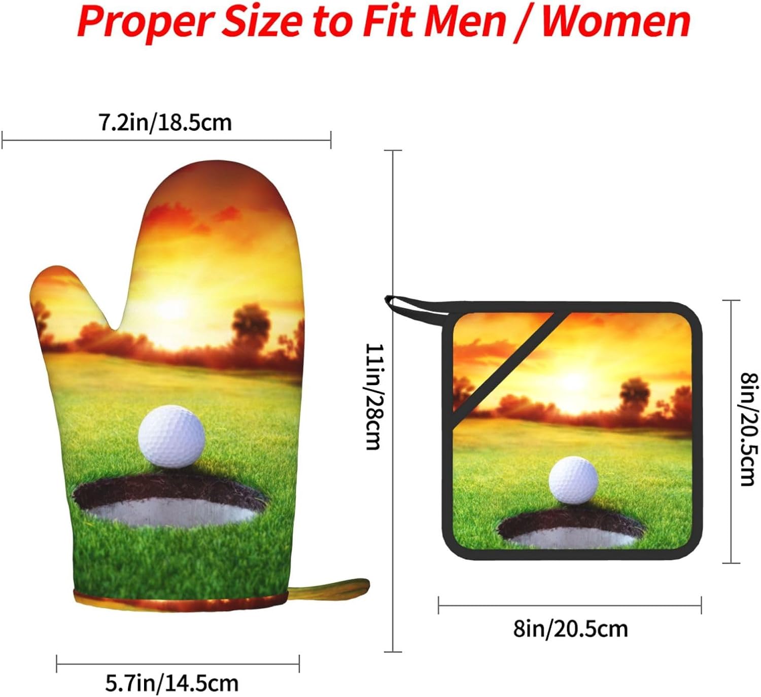 Sport Golf Ball Sunset Tree Oven Mitts and Pot Holders Set of 4 Heat Resistant Kitchen Gloves with Silicone Palm Hot Pads for Baking Cooking Grilling BBQ