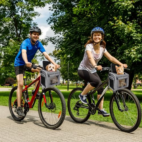 Hundekorb Fahrrad Vorne, 4-in-1 Hundekorb für Fahrrad, Erweiterbarer Hunderrucksack, Hunde-Fahrradkorb mit 4 Mesh-Fenster, 4-Offenen Türen, Haustier-Reisetasche für Katzen und Hunde