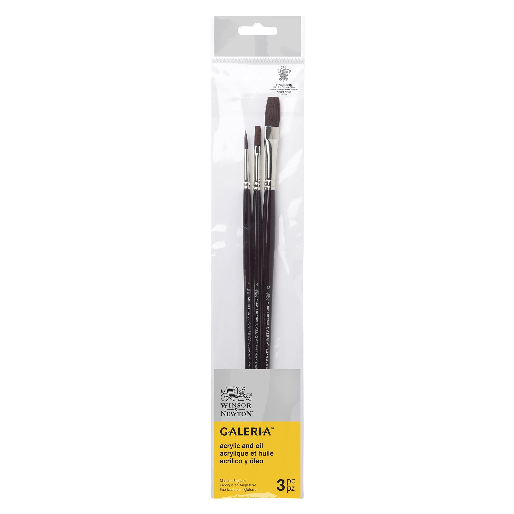 Pinceau Winsor & Newton Galeria N°12 - Pointe Ronde Manche Long | Pour Peinture Acrylique | Synthétique Robuste