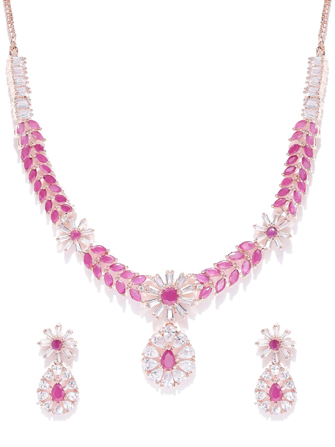 Priyaasi Elegant Pink Stone Jewellery Set for Women | American Diamond Jewellery Set for Women in Floral Design | Perfect Reception, Party Wedding Jewellery with Earrings (B07T2TQDHF) Amazon Price History, Amazon Price Tracker