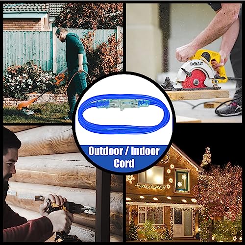 Ep 15 Ft Outdoor Extension Cord With Lighted End, 12/3 Gauge Sjtw Heavy Duty Extension Cable With 3 Prong Grounded Plug, 15Amp 1875W 12Awg, Blue, Ul Listed #TOP6