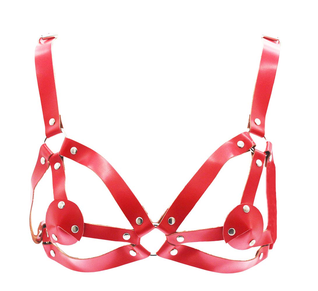 Women Rave PU Leather Bra Body Chest Harness Bra Festival Tank Top Costume Music Festival Clubwear