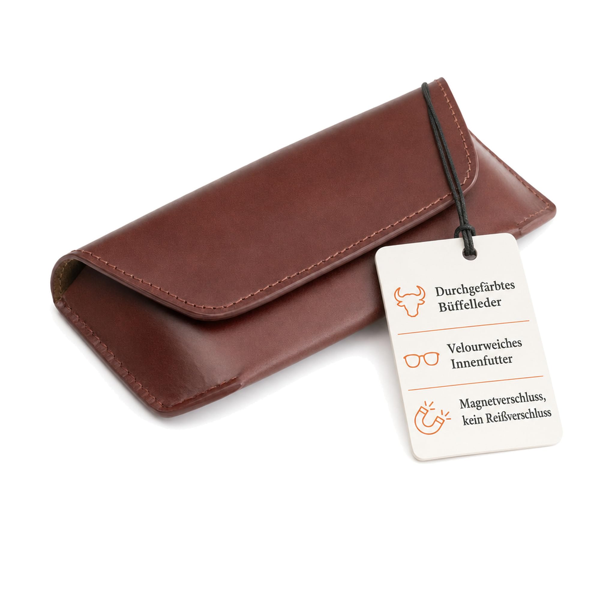 Torquato Brillenetui Leder, Büffelleder, Magnetverschluss, 17,5x8 cm | velourweiches Innenfutter, individuelle Patina, für Brillen und Lesebrillen, Geschenk mit Charakter