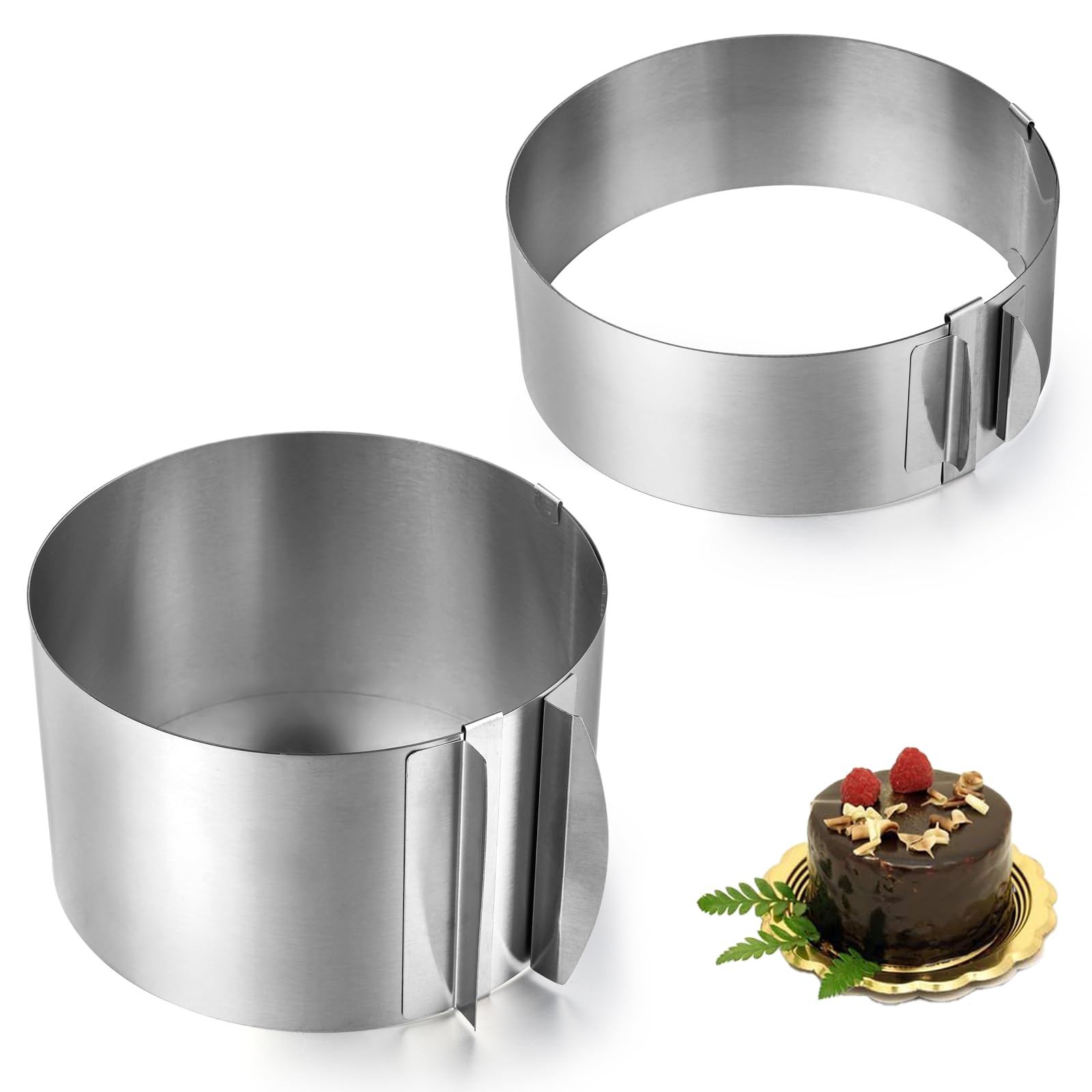 Lot de 2 moules à gâteau ronds réglables de 15,2 à 30,5 cm en acier inoxydable - Anneaux de cuisson ronds pour pâtisserie