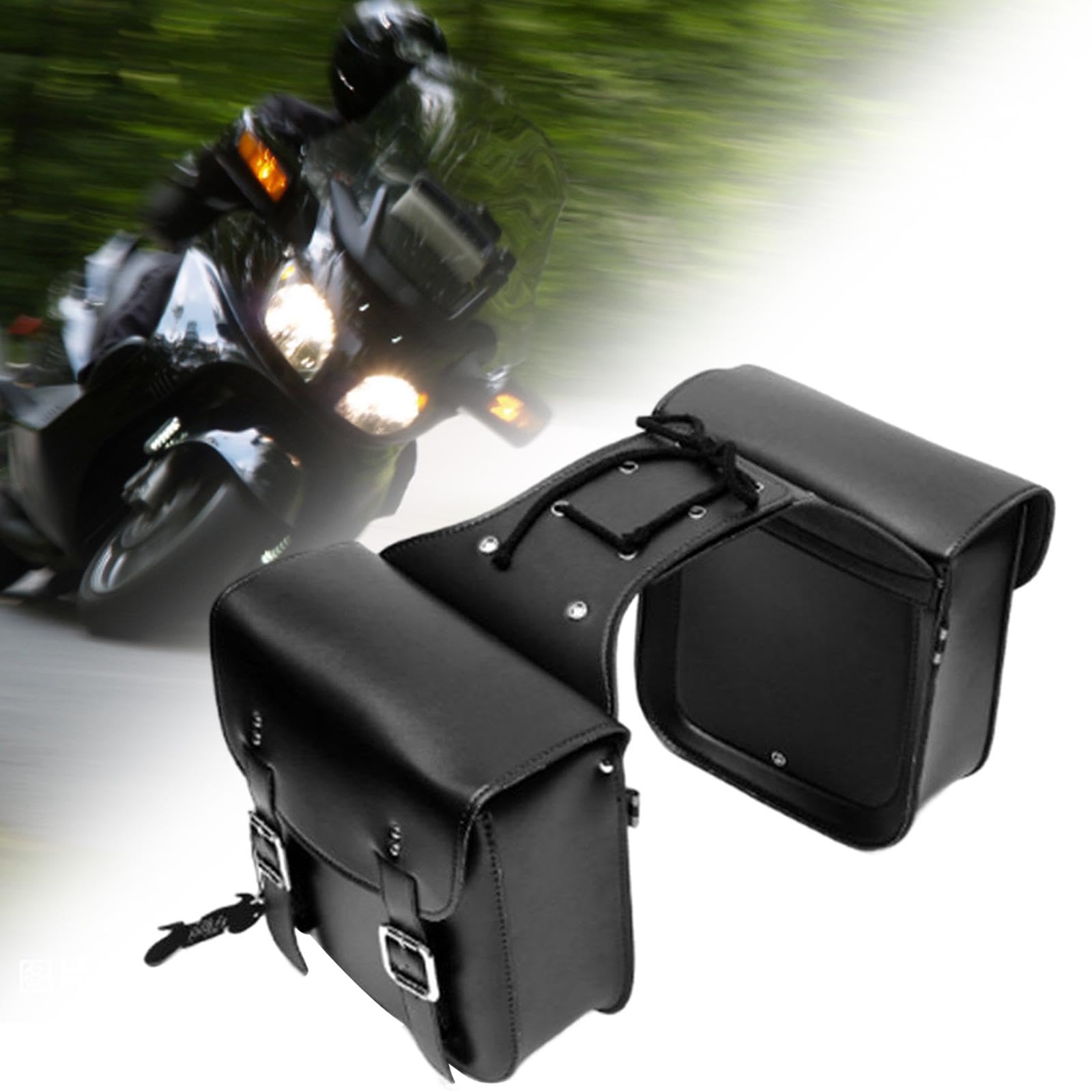 Borse da sella per moto, borse laterali per attrezzi Borse laterali universali in pelle PU di grande capacità Borsa da viaggio per moto Accesso rapido, Nero