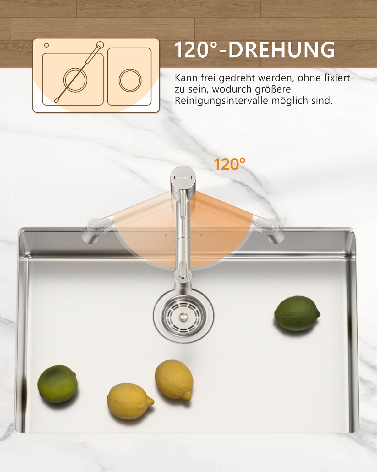 DAYONE Niederdruck Wasserhahn Küche, Niederdruck Küchenarmatur mit Ausziehbarer Brause, 3 Anschlüsse, 2 Strahlarten Spültischarmatur, Mischbatterie Küche, Ausziehbar Küche Mischbatterie für Boiler