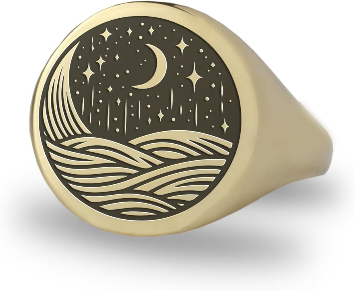 14k Gold Celestial Signet Ring - Custom Night Sky Design - Bold Statement Accessory - Nature-Inspired Women’s Jewelry