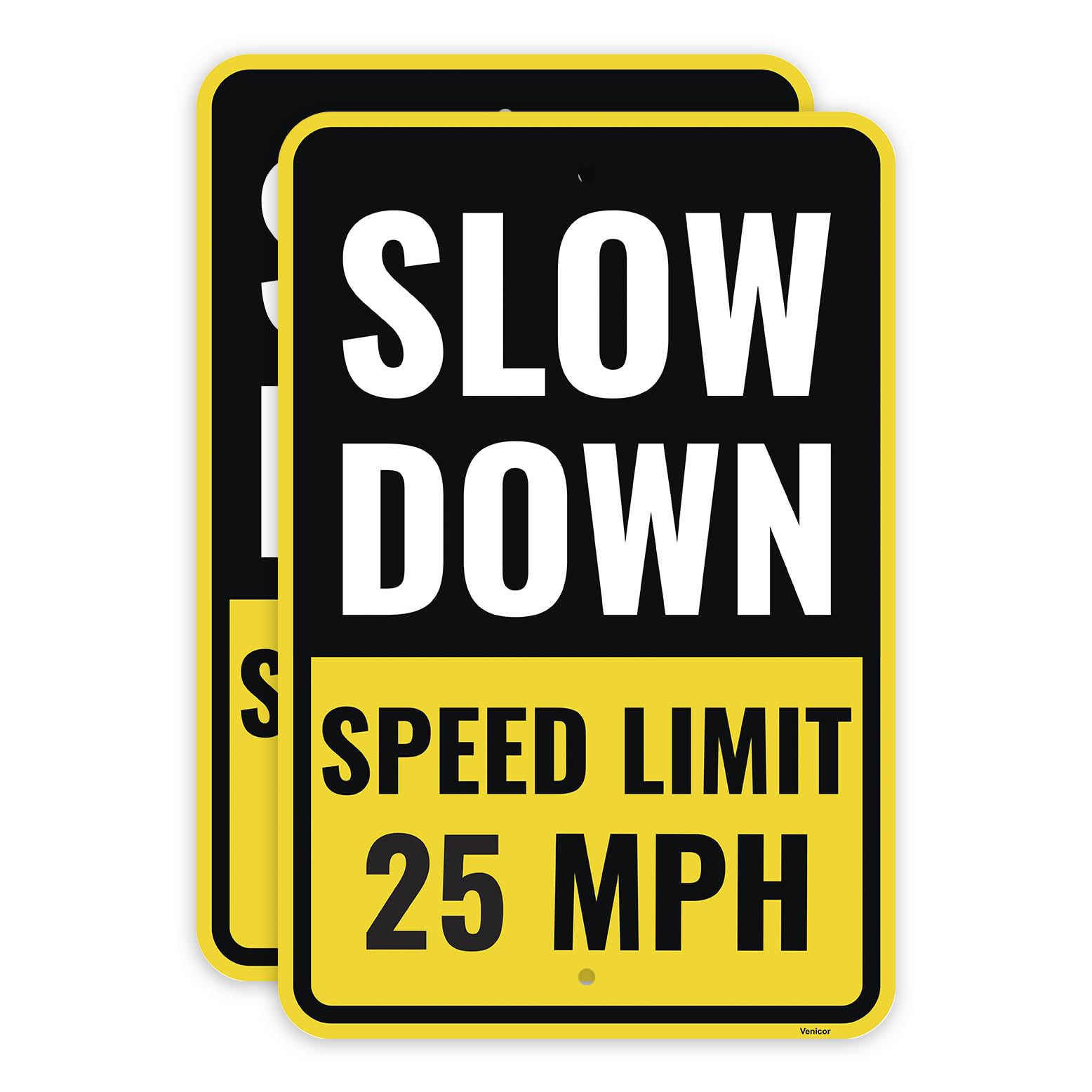 2PC 25 Mph Speed Limit Sign, 18 x 12 Inches - Aluminum - 25Mph Slow Down Safety Signs For Neighborhoods Street