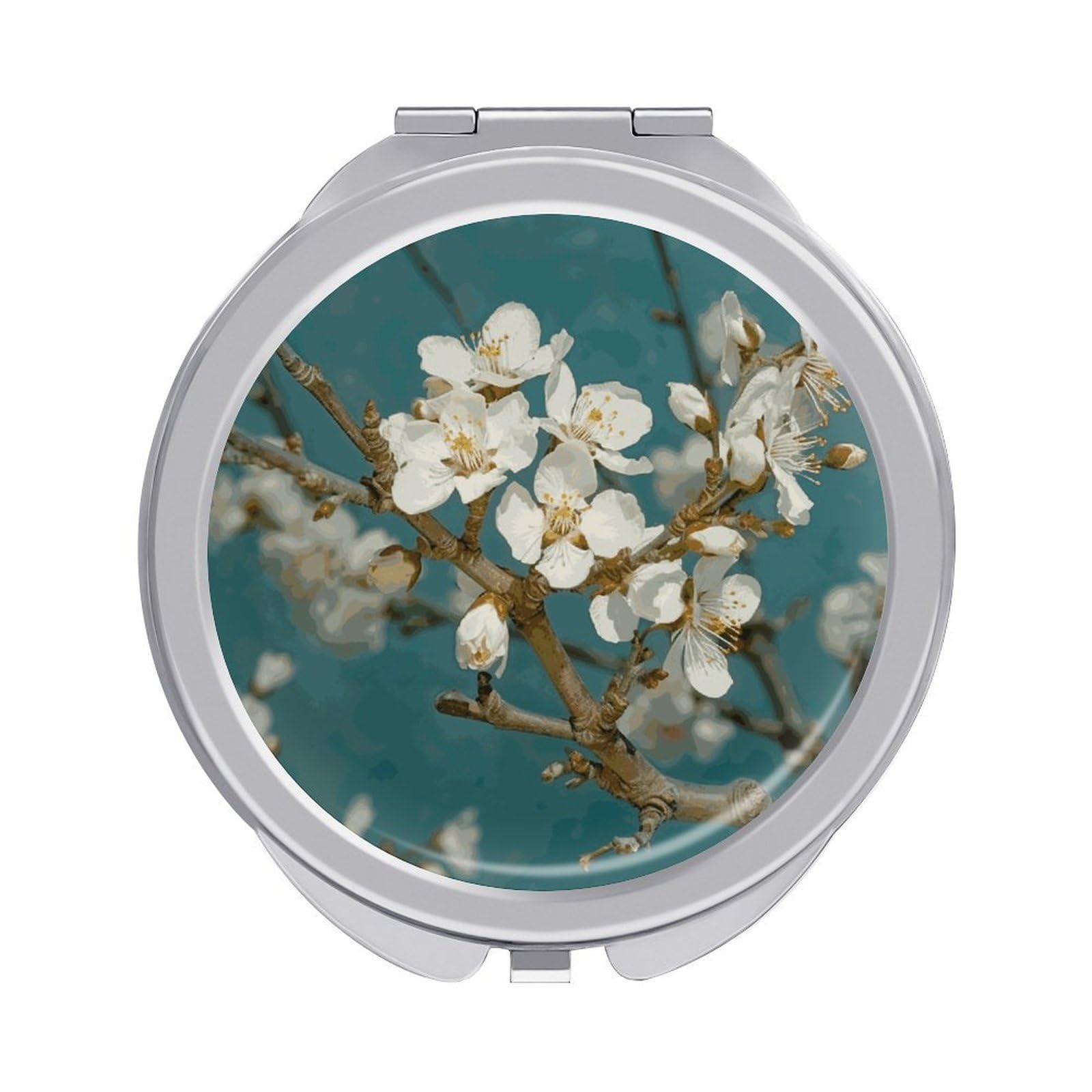 VstaDank Almond Blossom Compact Mirror for Purses Round Fashion Travel Makeup Mirror 2X /1x Magnifying Double Sides Mini Mirrors Portable Pocket Mirrors for Handbag Purse Women Gift