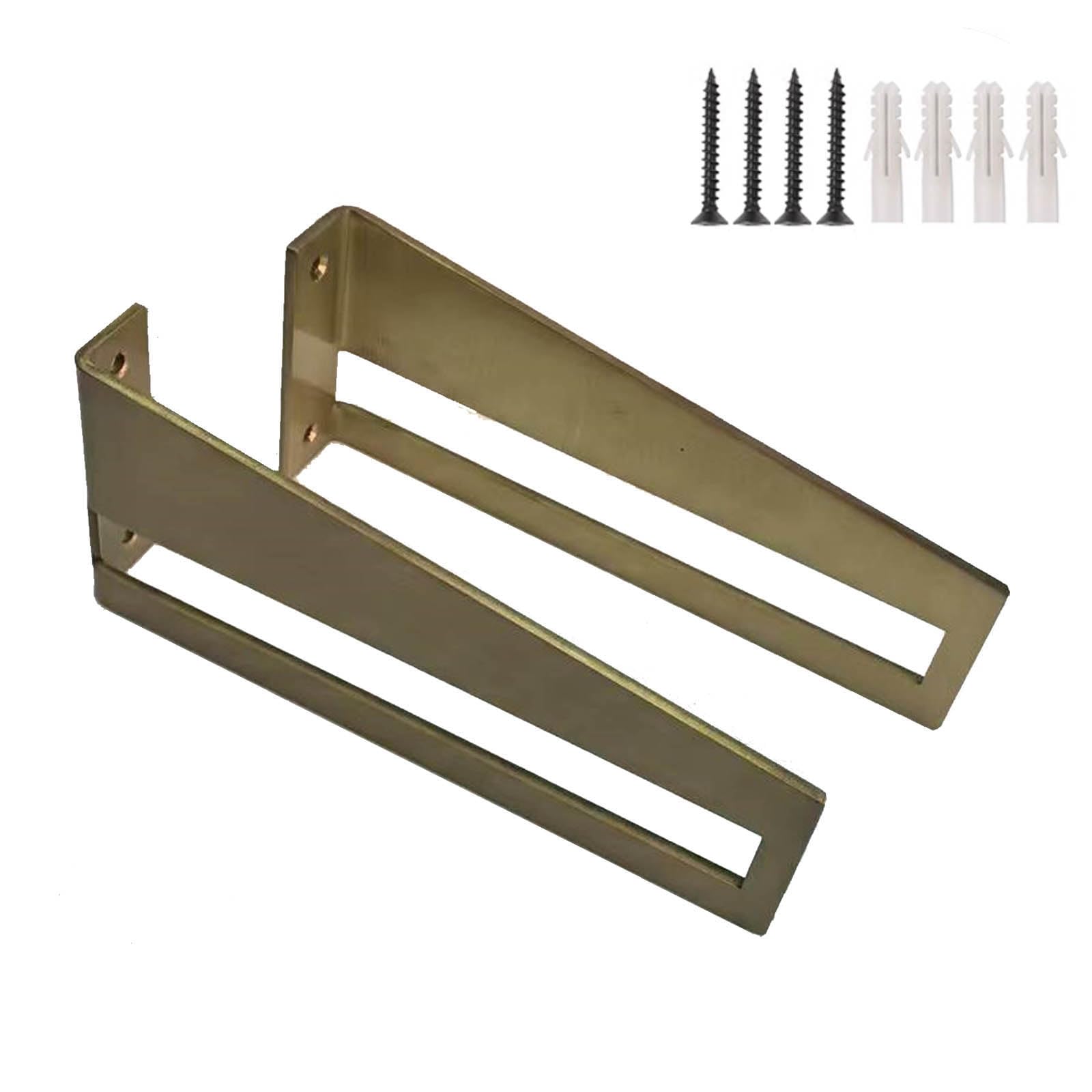 2 Piezas Soportes Flotantes para Estantes,Escuadras para Estanterias Metalicas,Soporte para Estanterías de Pared Pesados para Cocina Libros Estante,Con Tornillos (30.3cm,Dorado)