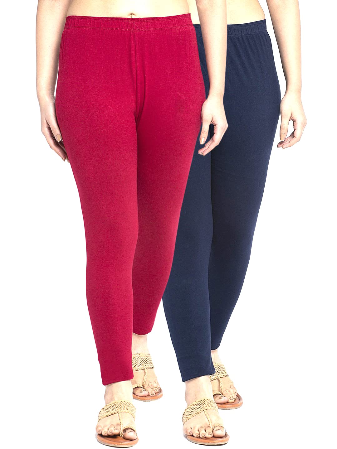 BARAKAT Women's Ankle Length Leggings Soft Stretchable Cotton Lycra Bottom Wear Combo Pack of 2 in Multicolur