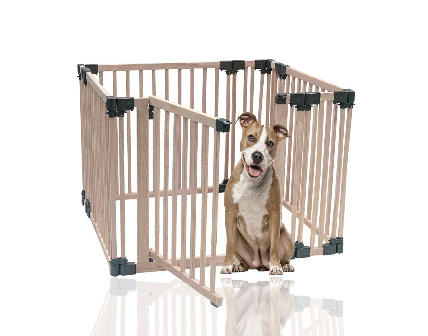 Safetots Recinto para Mascotas y Parque de Entrenamiento para Cachorros, 100cm x 100cm, Madera Natural, Recinto para Perros y Cachorros, Parque de Juego para Perros, Patio Interior para Perros