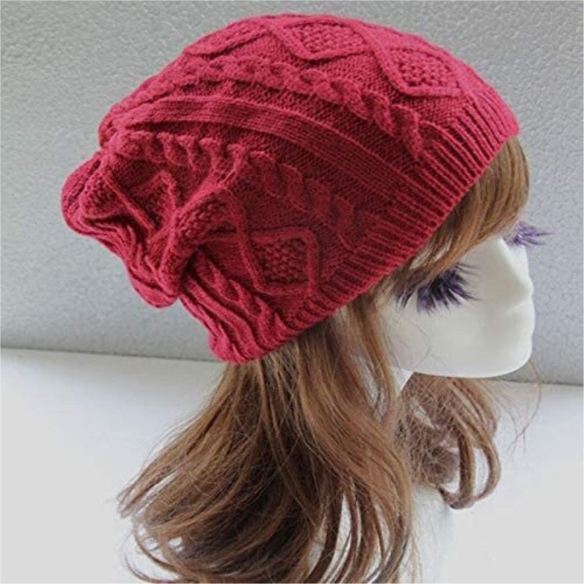 Gorro de Lana de Invierno para Mujer, cálido, con Dobladillo, Tejido, Estilo gótico (Talla única, Color Rojo)