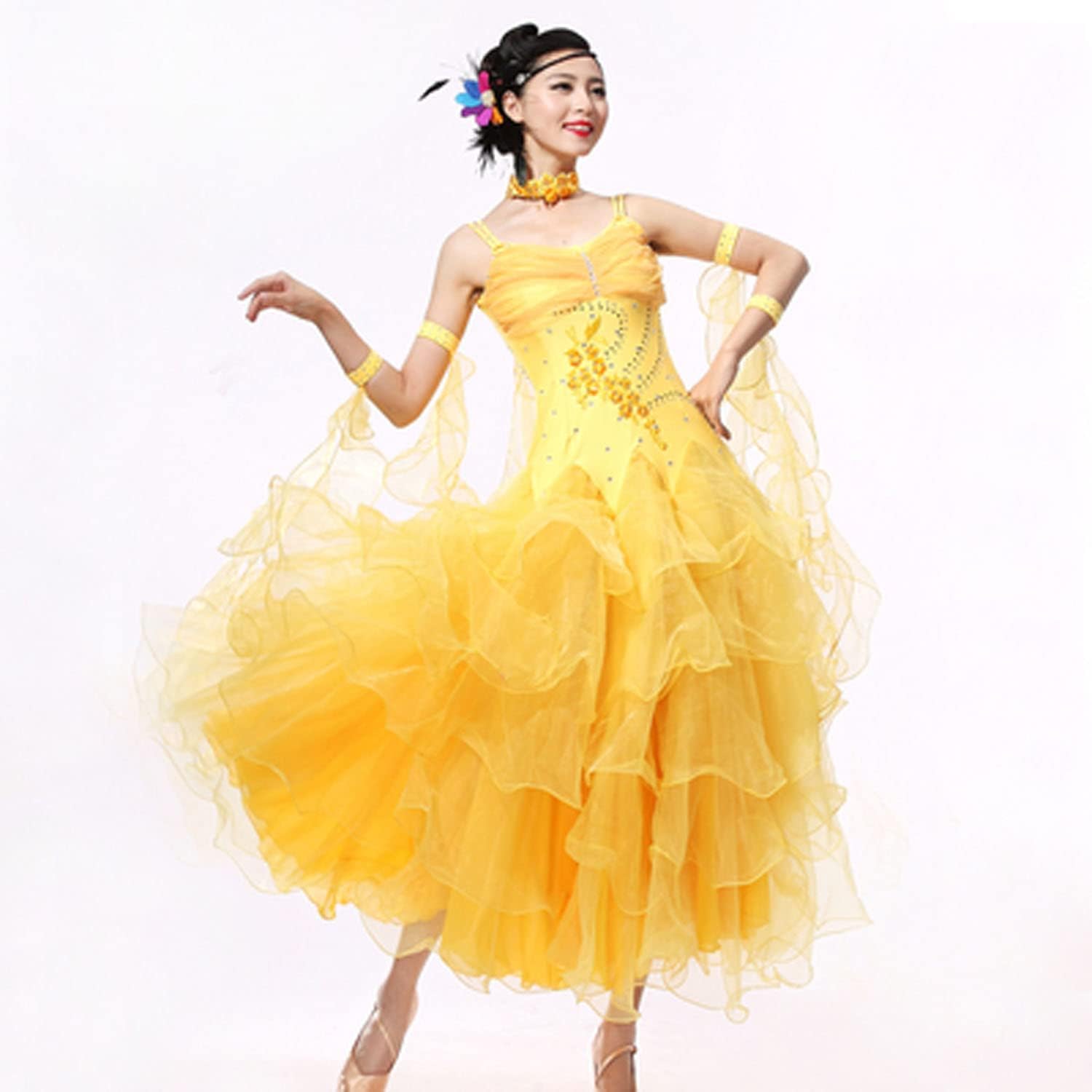 [DSPDVWOW] 女性のためのプロのモダンなダンスドレス国家標準ドレスワルツフラメンコボールルームダンスパフォーマンススカート