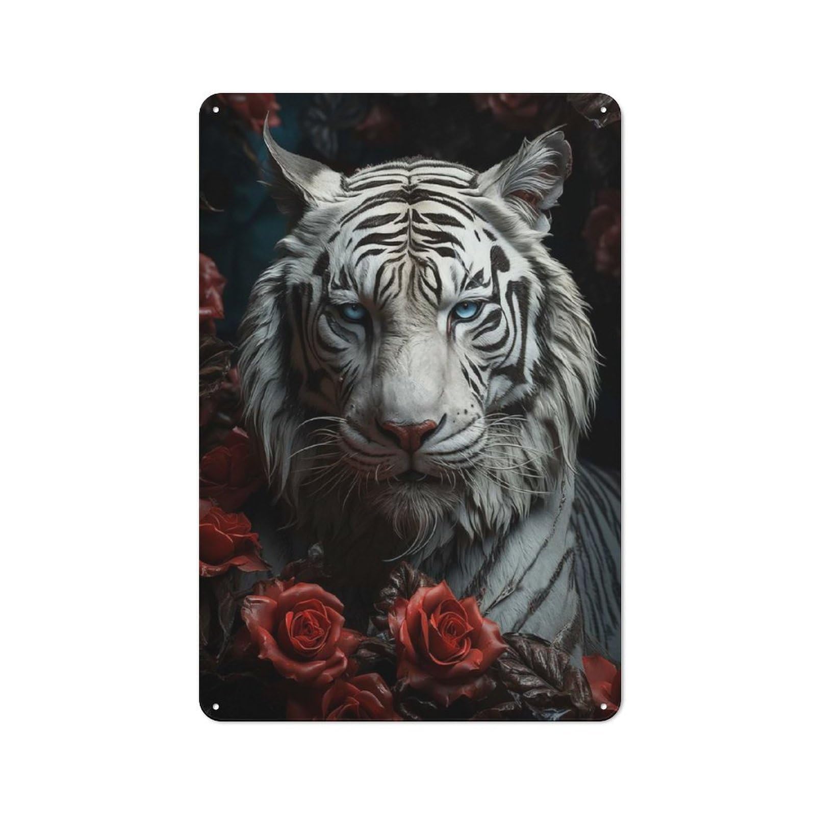 Tin Wall Plaque 30x20cm with White Tiger for Pub Or Café, with Clear Vintage Wall Decor Character