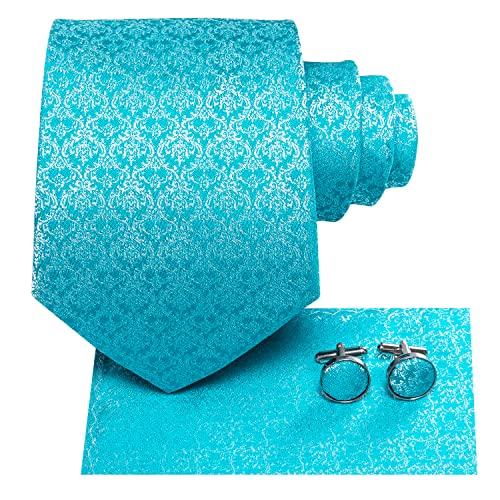 Image of Hi-Tie Men Ties Sets Silk Stripe Paisley Necktie Pocket Square Cufflinks for Business Wedding