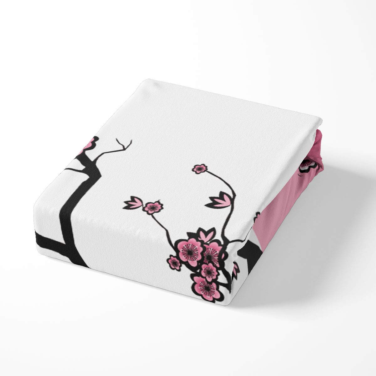 Loussiesd Japanese Comforter Cover,Sakura Tree Cherry Blossom Duvet Cover Set King,Drawing Design Contrasting Colors Print Decorative 3 Piece Bedding Set including 2 Pillow Shams,Pink Black & Zippers Ties - Image 3
