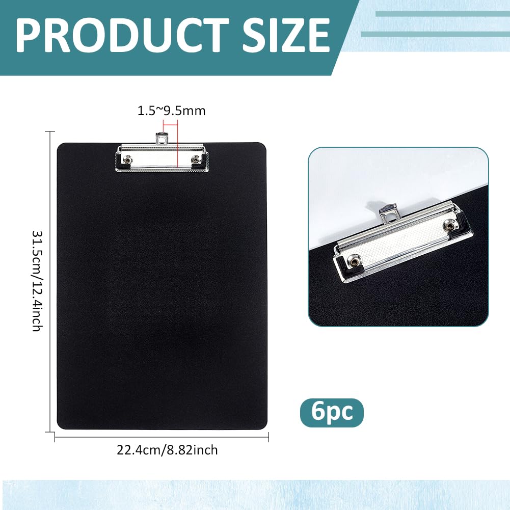 PH PandaHall 6pz Tavoletta Nera con Clip e Portapenne in Plastica per Ufficio e Riunione, per Ufficio Scuola Insegnante Riunione e Presa di Appunti, 31.5x22.4cm