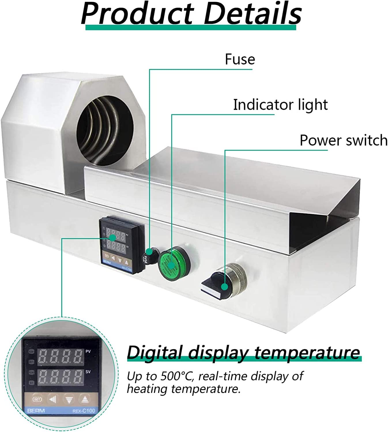 Macchina termoretraibile elettrica, display digitale termostatico, per capsule in PVC fino a 70 mm di diametro, ideale per l'imballaggio di bottiglie di vino