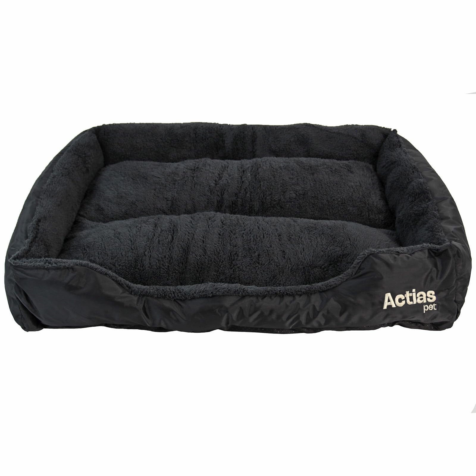 Actiaspet - Soft Washable Dog & Cat Bed | Cozy Faux Fur Fleece Cushion Basket for Pets & Puppies (Black, Extra Large) โ image 1