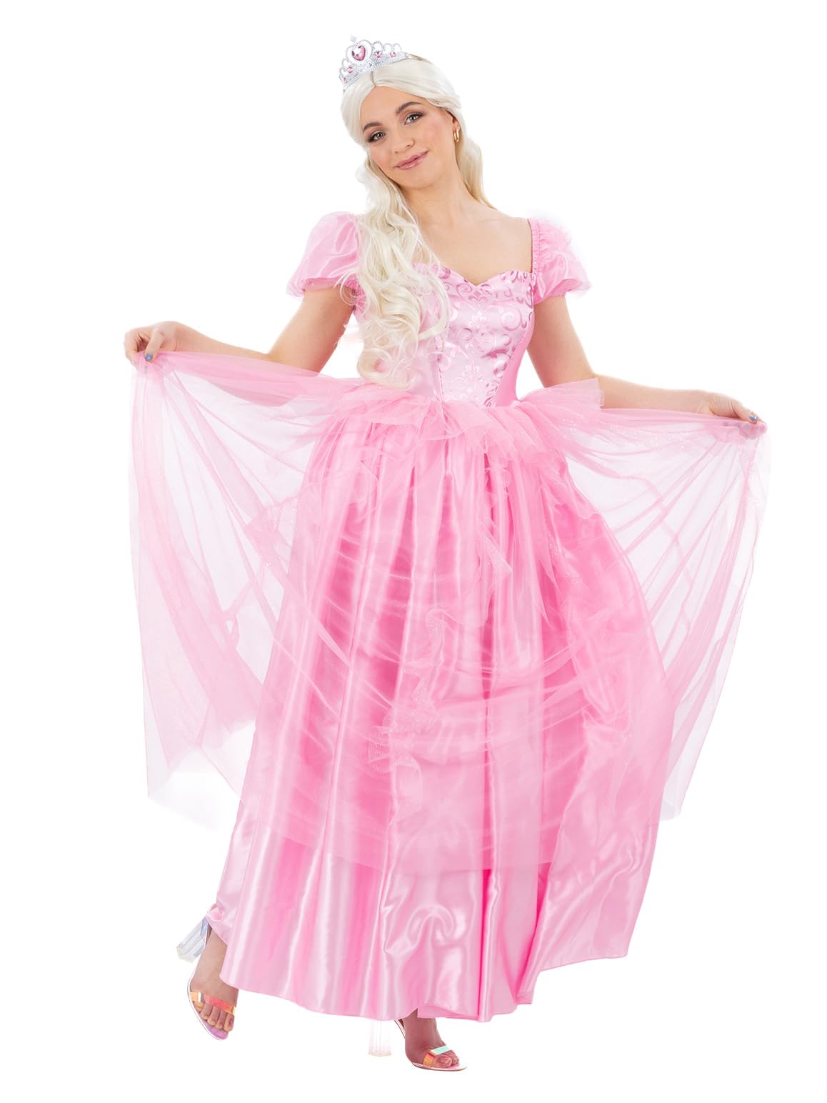 Smiffys Good Witch Fairy Costume with Dress and Tiara Women’s Pink Sparkly Halloween Fancy Dress Outfit Inspired Look, XSmall