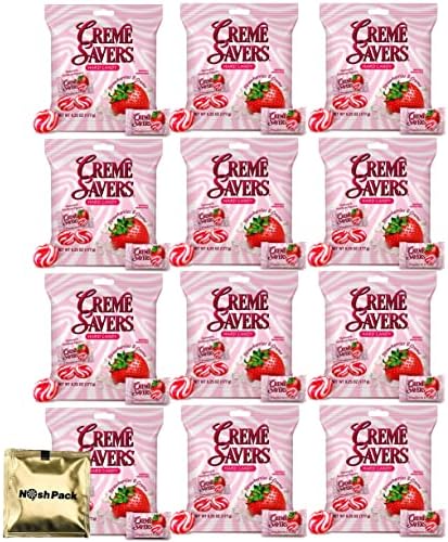 Creme Savers Hard Candy, Individually Wrapped Bulk Candy, Cream Savers Hard Candy with Nosh Pack Mints (12 Pack Strawberry)