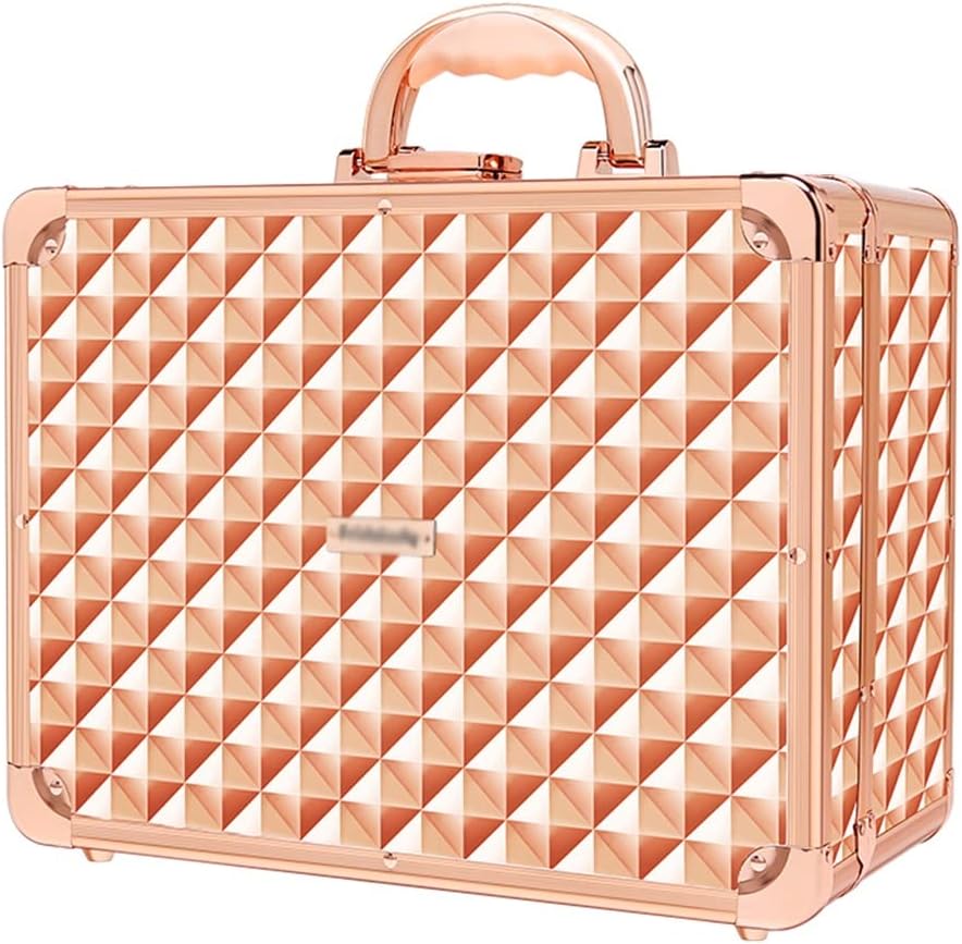 makeup box Portable Makeup Box,14-inch cosmetic storage box, Suitable for makeup artists/long trips,can be hand-held/hangable luggage box hanging rod ( Color : Rose gold , Size : 36*16.3*27.6c