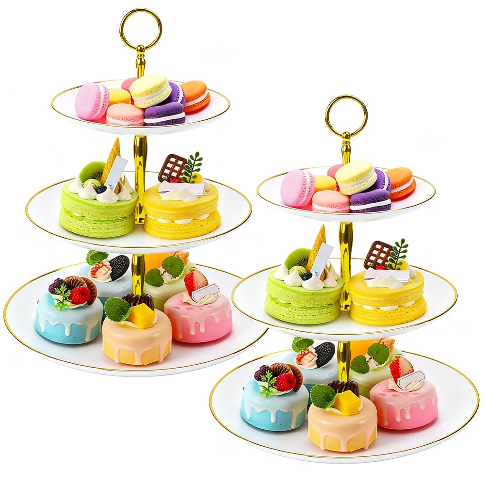 2 Pz Alzata per Cupcake a 3 Ripiani,Supporti per Torte a 3 Livelli in Plastica,Portata per Torte a 3 Piani,Alzatine per Dolci per Servire Cupcake, Frutta, Cioccolatini
