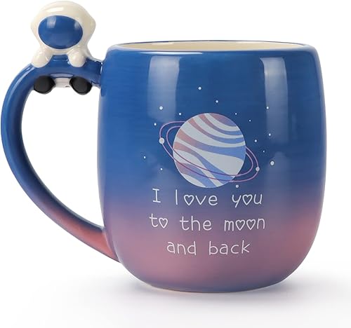 Lavezee Taza de cerámica con asa "I Love You to the Moon and Back" de 16 onzas