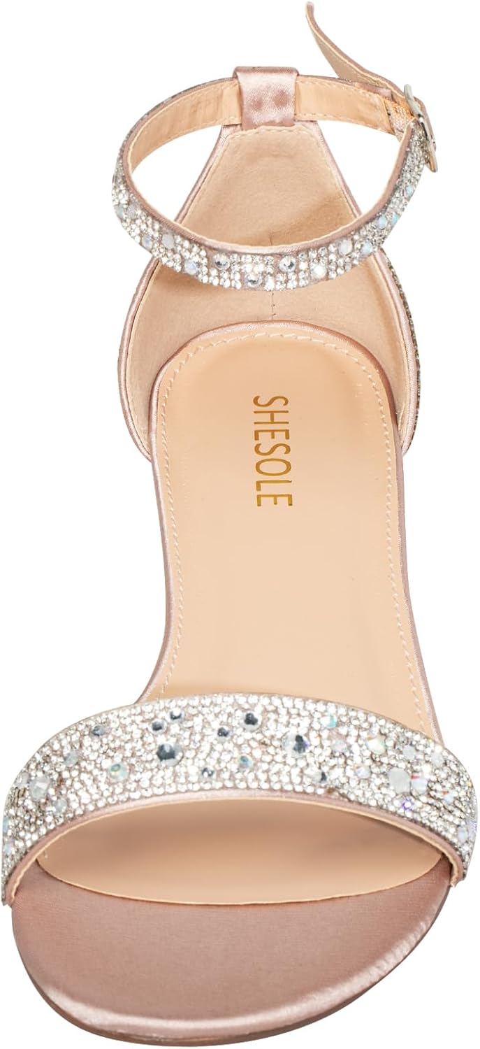SheSole Women's Wide Width Sparkly Rhinestone Flat Sandals Dressy Comfortable Low Heel Summer Beach Wedding Shoes for Bride Wide Feet - Image 3