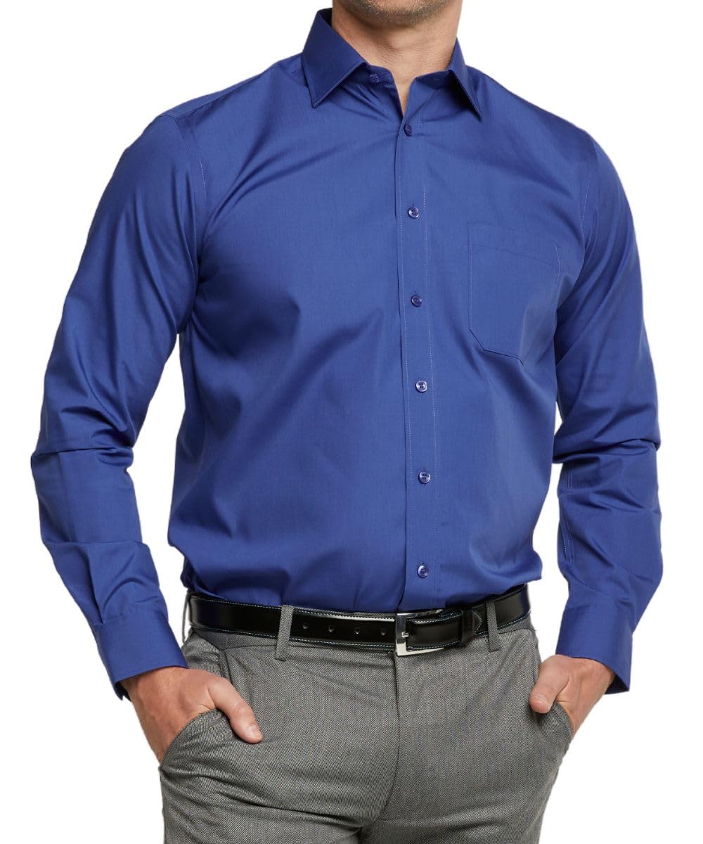 Double TWO - Men’s Dress Shirt – Premium, Easy-Care, Non-Iron Dress Shirt, Classic Fit, Long Sleeve Business Shirt with Pocket - Royal Blue, 22in Collar