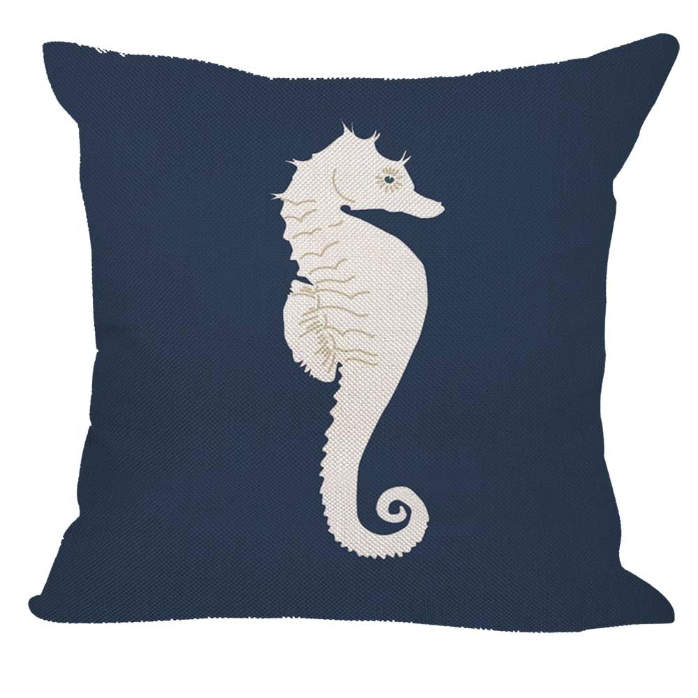 Orythyra Decorative Cushion Covers 45 x 45 cm White Sea Horse Pillow Case Cushion Cover for Outdoor Patio Garden Blench Living Room Sofa Farmhouse Decor Rustic Linen 18x18 inches