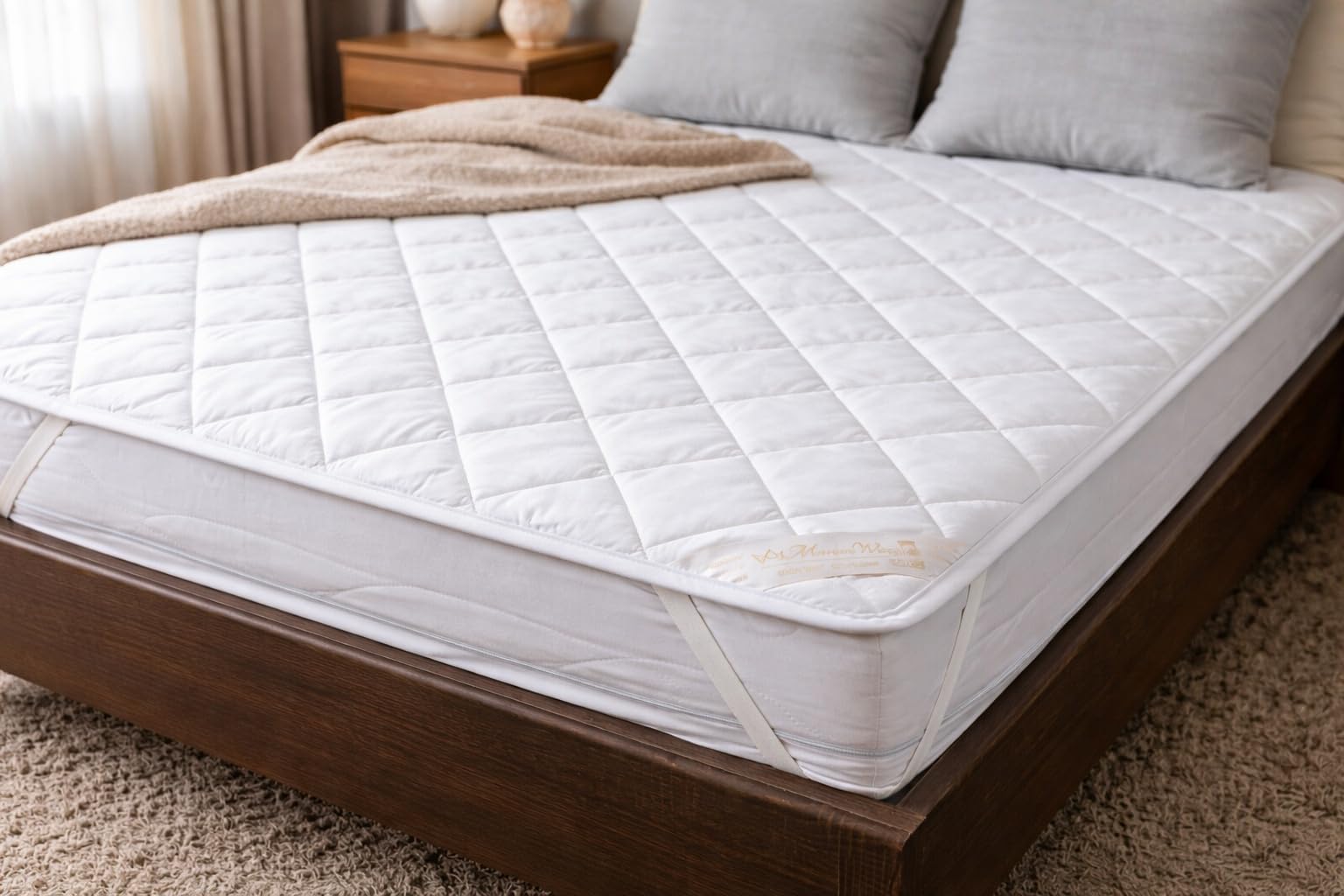 COTTON COMFORT Underblanket Merino Wool Underblanket Wool & Cotton Commmbination + CORNER STRAPS Mattress topper (Super King 180 x 200 cm)