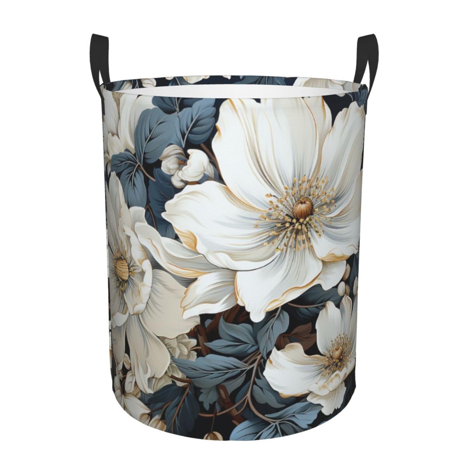 Panier à linge pliable grand modèle à motif fleurs bleues pour organiser la chambre