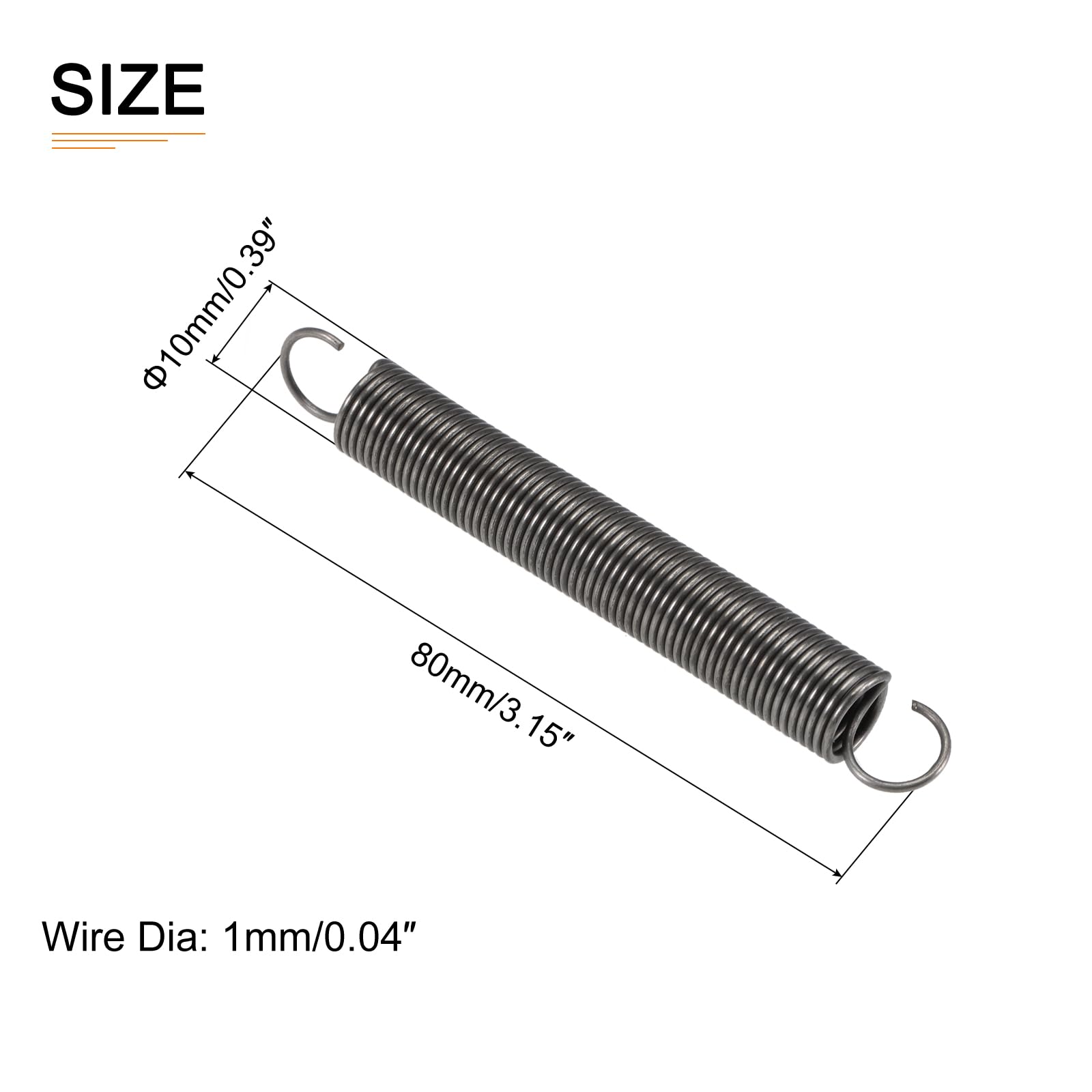 DTGN 1x10x80mm(WxODxL) Extension Spring - 4Pack - Good for Home Repair Machinery - Spring Steel Extended Compressed Spring - Grey - Image 2