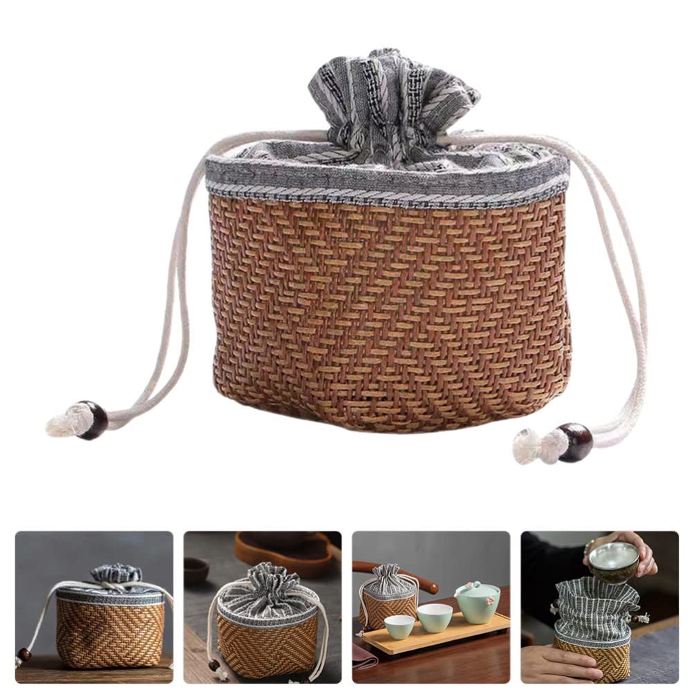 Borsa Da Viaggio Portatile In Lino Per Servizio Da Tè - Contiene 2 Teiere E 2/4/6 Tazze, Design Con Fibbia, Grigio Chiaro (4 Griglie) - 3