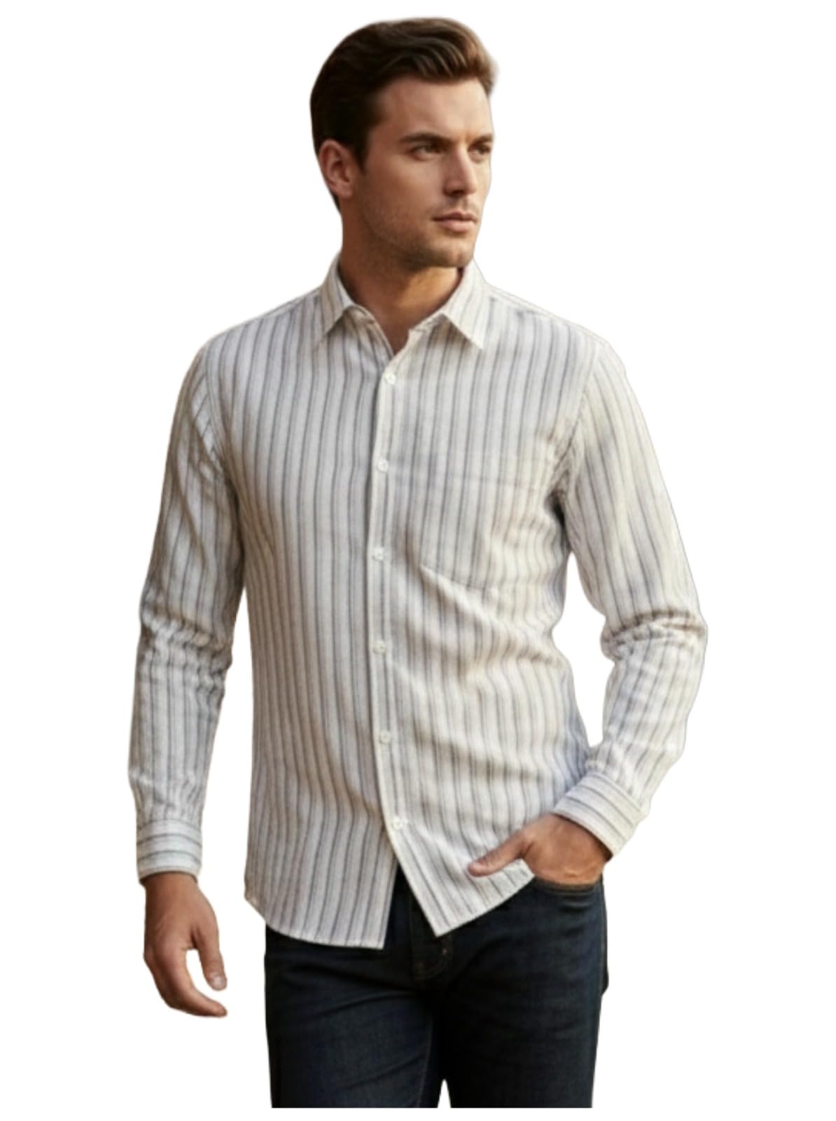 GoSriKi Men Viscose Printed Shirt | Full Sleeve Button Front Shirt for Men | Regular Fit Collared Shirts with Stripe Print in multi