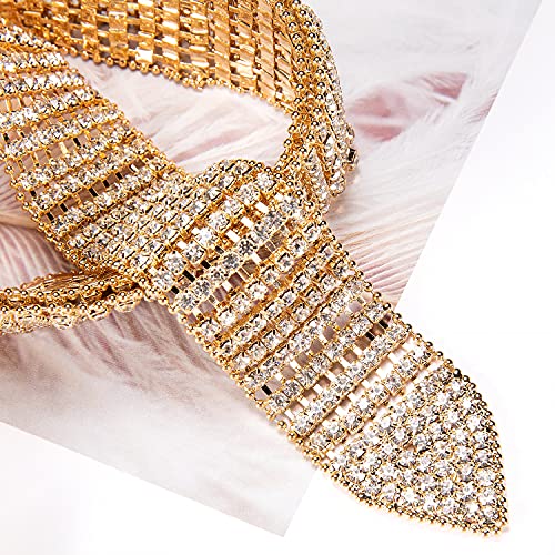Image of Dubulle Womens Shiny Rhinestone Fashion Gold Belt Wedding Dress Crystal Party Wide Chain Jeans Fashion Diamond Waistband
